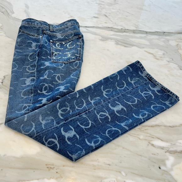 CHANEL 23N CC DARK BLUE SILVER SEQUINS BOOT CUT JEANS SIZE FR 36 / US 4 NWTS! - Picture 9 of 17